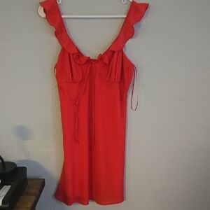 Gilli Vibrant Red Ruffle Midi Dress